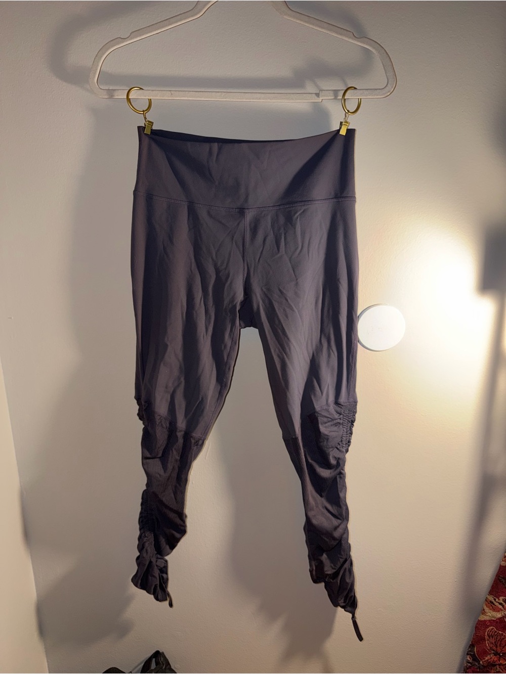 Fabletics High Waisted Ruched Calf Leggings Purple